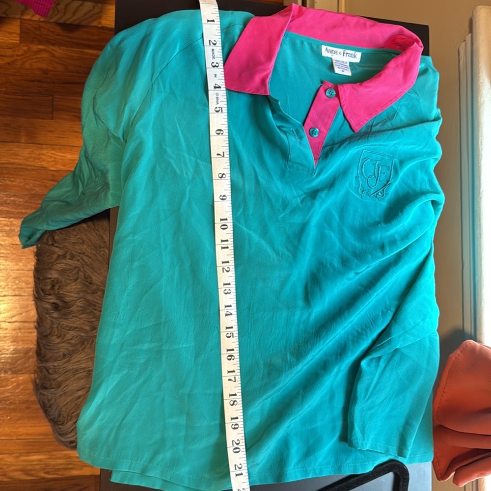 Vintage Teal Blouse with Pink Collar - Picture 12 of 13
